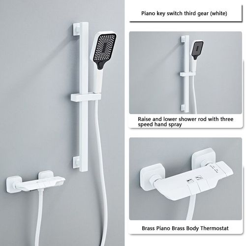 Horain-Systme De Douche De Luxe,Ensemble Complet De Douche Sous Pression,Baignoire Numrique  Led En Laiton,Blanc Et Gris Systme De Douche Avec Affichage  Led Suppor - Type White 2 Way With Rod