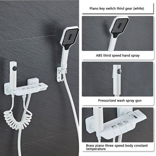 Horain-Systme De Douche De Luxe,Ensemble Complet De Douche Sous Pression,Baignoire Numrique  Led En Laiton,Blanc Et Gris Systme De Douche Avec Affichage  Led Support Sans Cl - Type White 3 Way