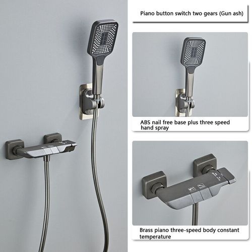 Horain-Systme De Douche De Luxe,Ensemble Complet De Douche Sous Pression,Baignoire Numrique  Led En Laiton,Blanc Et Gris Systme De Douche Avec Affichage  Led Support Sans Clo - Type Grey 2 Way