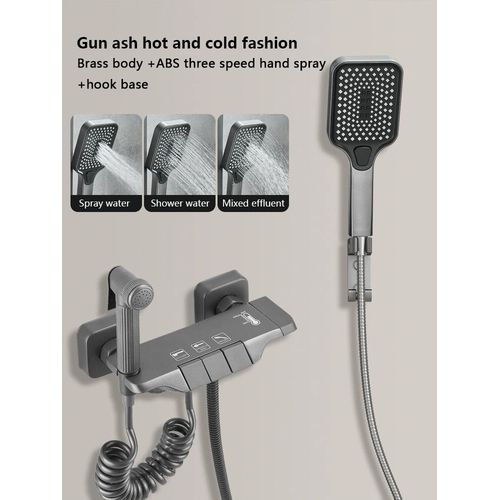 Horain-Systme De Douche De Luxe,Ensemble Complet De Douche Sous Pression,Baignoire Numrique  Led En Laiton,Blanc Et Gris Systme De Douche Avec Affichage  Led Support Sans Clo - Type Grey 3 Way