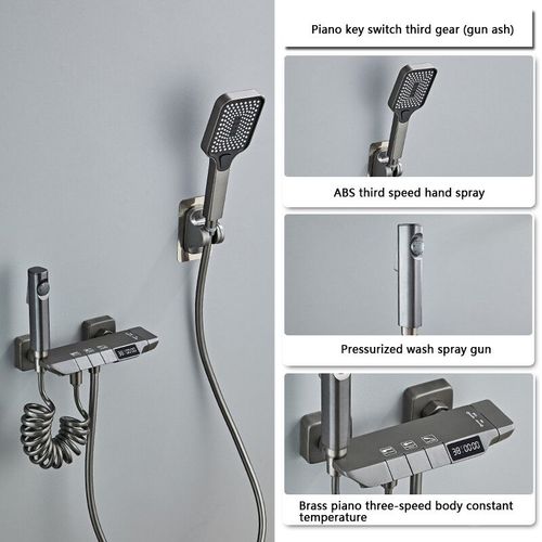 Horain-Systme De Douche De Luxe,Ensemble Complet De Douche Sous Pression,Baignoire Numrique  Led En Laiton,Blanc Et Gris Systme De Douche Avec Affichage  Led Support Sans - Type Grey 3 Way Led