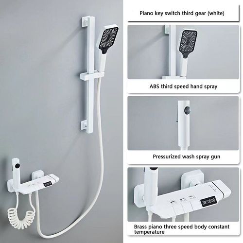 Horain-Systme De Douche De Luxe,Ensemble Complet De Douche Sous Pression,Baignoire Numrique  Led En Laiton,Blanc Et Gris Systme De Douche Avec Affichage  Led Support - Type White 3 Way Led Rod