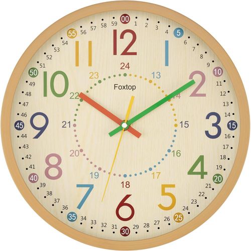 Horloge D'apprentissage Pour Enfants Horloge D'apprentissage Sans Bruit De Tic-Tac - Montre Analogique Pour Apprendre Et Pratiquer L'heure - 24 H - Dcoration Pour Chambre D'enfa[Rev691684]