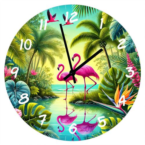 Horloge En Verre Flamants Roses 29 Cm