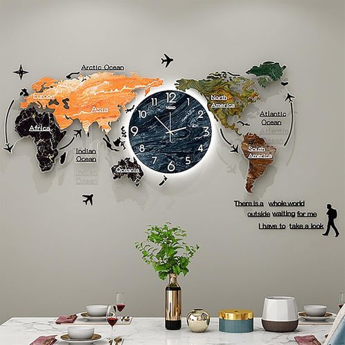 Horloge Murale Dcorative Extra Large Pour Salon, Horloges Murales Gantes Modernes De 29/47 Pouces Pour Chambre  Coucher, Horloge Murale Carte Du Monde  Faire Soi-Mme,  Piles, Silencieuse, Sans T