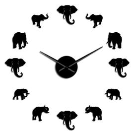 Horloge Murale En Forme D'animaux De La Jungle Et D'éléphant, Grand Format, Design Moderne, Effet Miroir, Géante, Sans Cadre, Décoration De Maison, Diy Bricolage