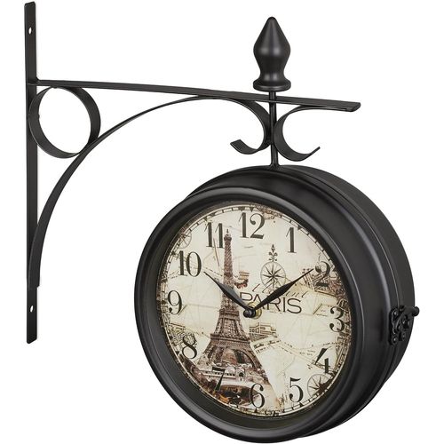 Horloge Murale,Se Lit Des Deux Cts,Tour Eiffel,Design Rtro,Analogique,Hlp : 34x35x10 Cm,Noire