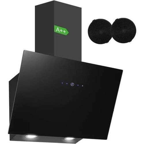 Hotte aspirante 60cm, avec filtres,hotte incline avec efficacit A++,Recyclage avec Filtre  Charbon,Touche Tactile,Noir