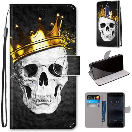 Housse  Rabat Portefeuille Pour Nokia 5,Coque En Cuir Pu Pour Nokia 5,Etui De Protection Motif Avec Fonction Support Magntique Portables Case Pour Nokia 5 2017 Release 5.2-Pouces,Crne Couronne