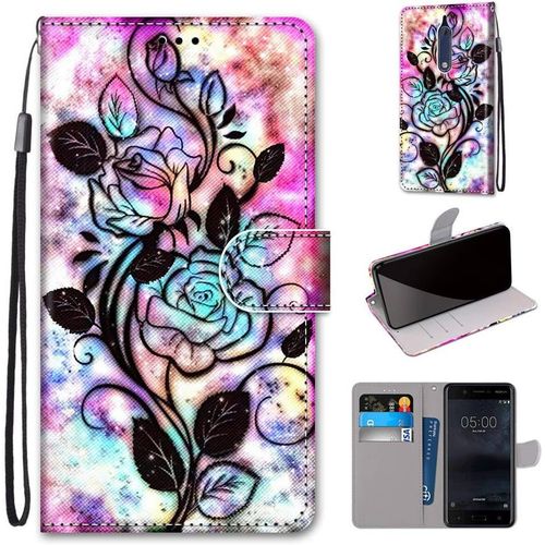 Housse  Rabat Portefeuille Pour Nokia 5,Coque En Cuir Pu Pour Nokia 5,Etui De Protection Motif Avec Fonction Support Magntique Portables Case Pour Nokia 5 2017 Release 5.2-Pouces,Fleurs Creuses