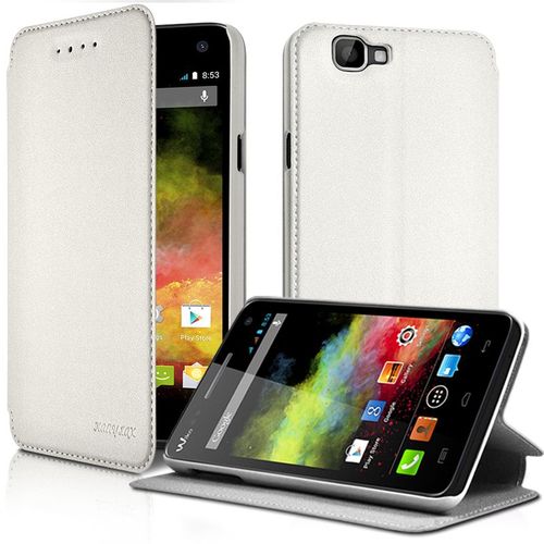 Housse Coque Etui  Rabat Latral Fonction Support Couleur Blanc Pour Wiko Rainbow + Film De Protection