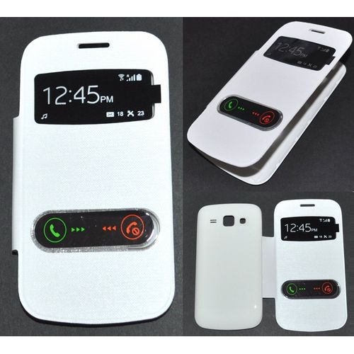 Housse Coque Etui Etui  Rabatfolio Cache Batterie Blanc Pour Samsung Galaxy Core Plus