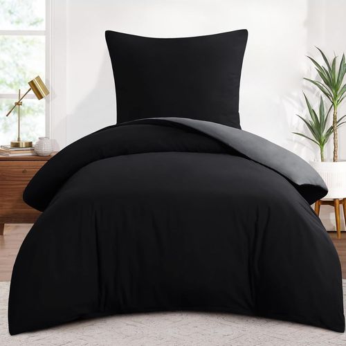 Housse De Couette 140x200 Rversible - Parure De Lit Bicolore 140 X 200 Adulte 1 Personne Avec Fermeture clair, Parure Housse Couette Avec 1 Taie D'oreiller 65x65, Noir Et Gris