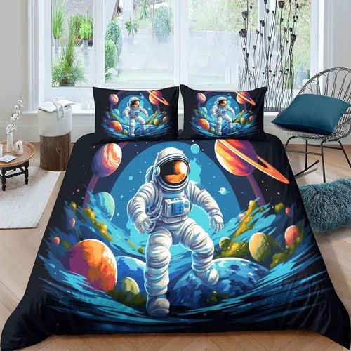 Housse De Couette Abstraite DAstronaute Queen Size | Ensemble De Literie DArt De Paysage Spatial | PiCes | Housse De Couette  Motif En Microfibre Douce Avec Attaches ZippEs E