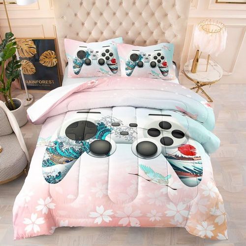 Housse De Couette Avec Manette De Jeu, Style Japonais, Contr?Leur De Jeu King, Grue, Imprim Cerise, Parure De Lit, Jeux VidO Exotiques