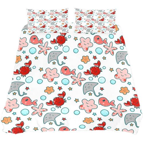 Housse De Couette ComplTe, Ensemble De Literie Bulles Poissons Toiles De 3, DCor De Chambre En Microfibre Super Douce, Facile  Entretenir