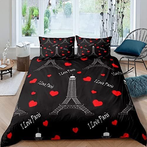 Housse De Couette King X En Tour Eiffel, Ensembles De Literie Noirs Pour Couple, Housses De Couette, Housse De Couette + Taies D'oreiller X In Avec Fermeture Clair