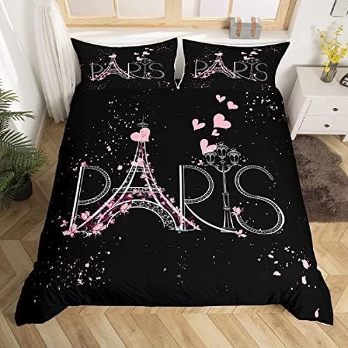 Housse De Couette King X En Tour Eiffel, Ensembles De Literie Pour Couple Noir Et Blanc, Housses De Couette, Housse De Couette + Taies D'oreiller X In Avec Fermeture Clair