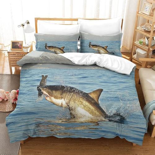 Housse De Couette Requin Avec Fermeture Eclair, Ensemble De 3 Housses De Couette En Microfibre Ultra Douce, Adaptees Aux Enfants Et Aux Adultes