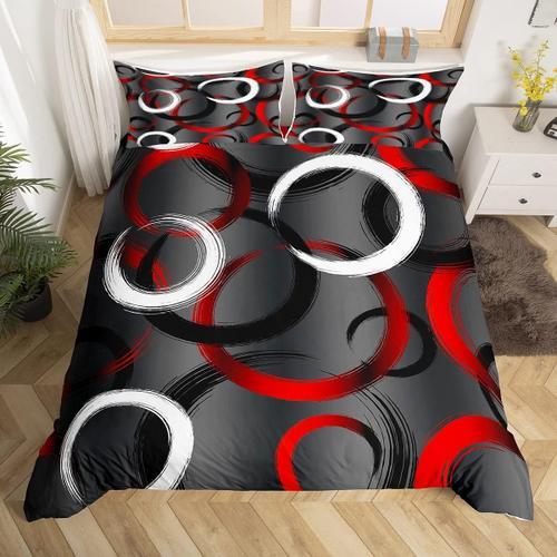 Housse De Couette Rouge Noir Gris, Ensemble De Literie  Motif GOmTrique En Spirale, Lignes Circulaires Abstraites, Housse De Couette Pour Enfants