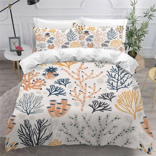 Housse De Couette X Adulte Corail Algue Parure De Lit Personnes En Microfibre D Imprim Exotique Vie Marine Ensemble De Literie Pices Avec F