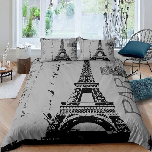 Housse De Couette X Tour Eiffel Paris Romantique Parure De Lit Couples Personnes En Microfibre Douce ImprimE D Avec Fermeture Clair, Avec Taies D'oreiller X Cm