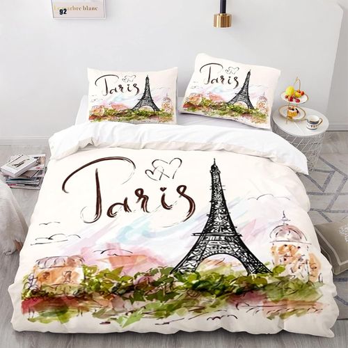 Housse De Couette ZippE Paris Tour Eiffel X Cm Parure Lit + X Taies D'oreiller Xcm Microfibre Housse De Couette X Adulte Doux Confortable