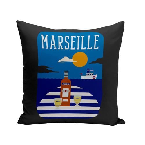 Housse De Coussin 40x40 Cm Marseille Pastis Port Ville France Soleil Voyage