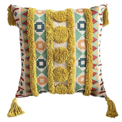 Housse De Coussin Carre En Coton, Style Boho, Avec Des Franges Touffues, Pour La Maison, La Chambre  Coucher, Le Bureau, Le Canap