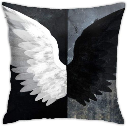 Housse De Coussin Dcorative En Coton Avec Ailes Malfiques D'ange Noir Et Blanc Pour Salon, Canap, Lit, Taies D'oreiller Douces 45 Cm X 45 Cm