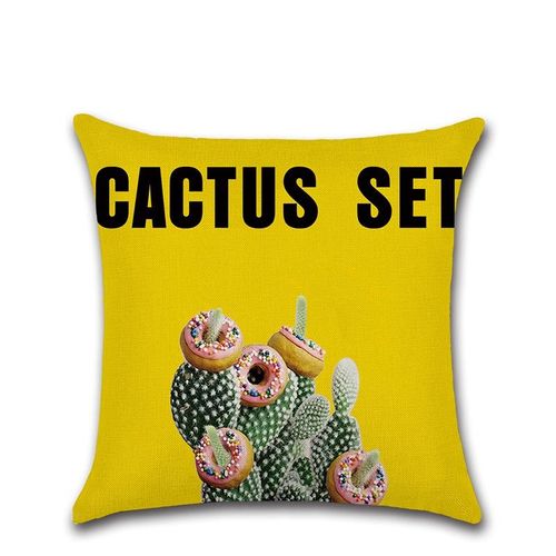 Housse De Coussin En Lin Jaune 45*45cm | Couverture De Coussin Carre Sans Oreiller De La Srie Cactus Jaune Imprime, Nouvelle Collection