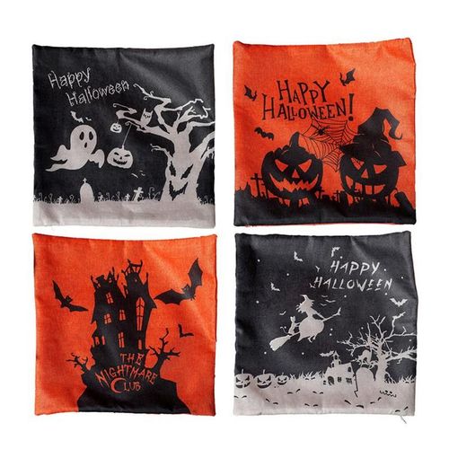 Housse De Coussin Imprime Halloween, Ensemble De 4 Pices De 17 Pouces, Housse D'oreiller En Lin Lavable En Machine Pour Fte D'halloween