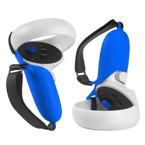 Housse De Poigne En Silicone Avec Manchon De Protection  Sangle Fixe Rglable Pour Accessoires De Manette Oculus Quest 2 - Bleu