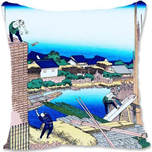 Housse De Taie D'oreiller  Jeter-E Art Paysager - Hokusai - Moulin  Eau  Onden Depuis La Vue Du Mont Fuji Kh-Honjo Tatekawa Timberyard Honjo Sumida Depuis La Vue Du Mont Fuji Kh