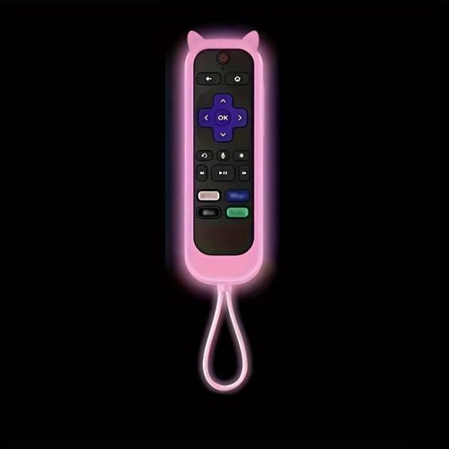 Housse de tlcommande universelle en silicone en forme d'oreilles de chat qui brille dans la nuit, avec pour tlcommande TV TCL Hisense Roku-Luminous Rose