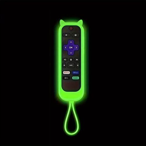 Housse de tlcommande universelle en silicone en forme d'oreilles de chat qui brille dans la nuit, avec pour tlcommande TV TCL Hisense Roku-Luminous Vert