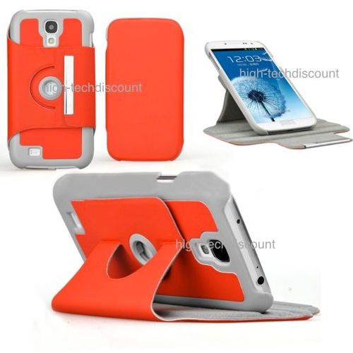 Housse Etui Coque 360 Rotatif Rouge Pour Samsung I9500 I9505 Galaxy S4 Iv   Film Ecran
