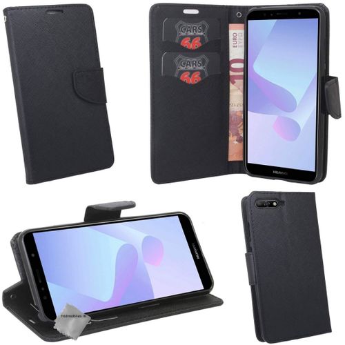 Housse Etui Coque Pochette Portefeuille Pour Huawei Honor 7a + Verre Trempe - Noir / Noir