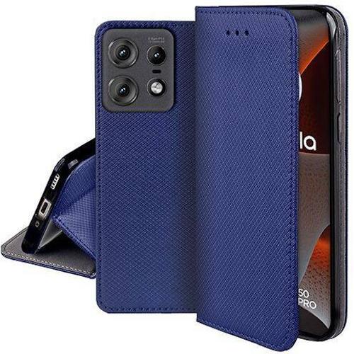 Housse Etui Coque Pochette Portefeuille Pour Motorola Edge 50 Pro 5g + Verre Trempe - Bleu Magnet