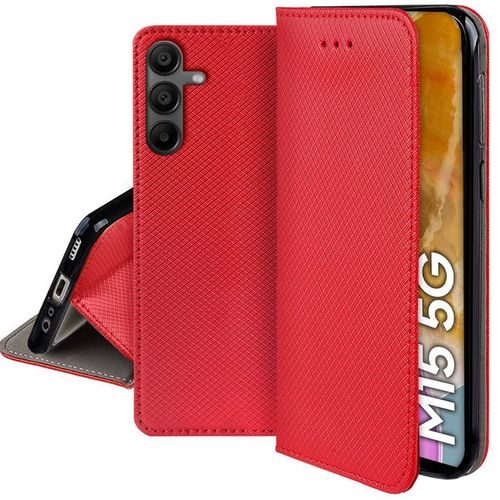 Housse Etui Coque Pochette Portefeuille Pour Samsung Galaxy M15 5g + Film Ecran - Rouge Magnet