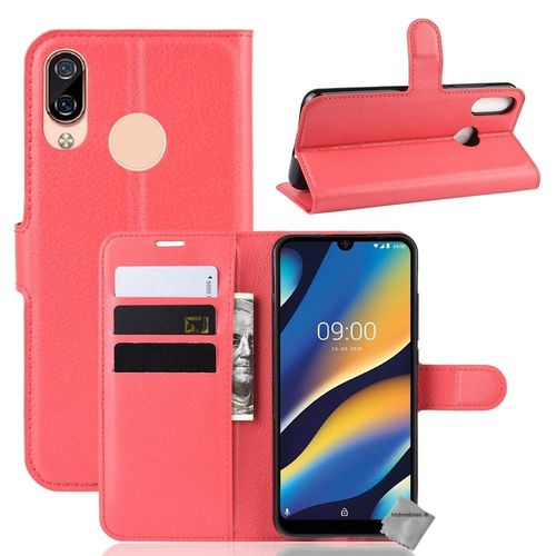 Housse Etui Coque Pochette Portefeuille Pour Wiko View 3 Lite + Verre Trempe - Rouge