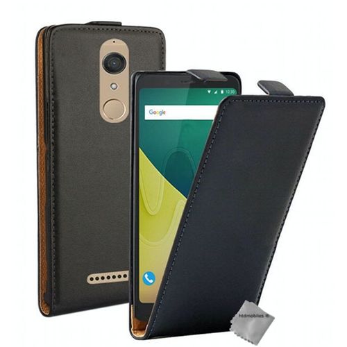 Housse Etui Coque Pochette Pu Cuir Fine Pour Wiko View + Verre Trempe - Noir