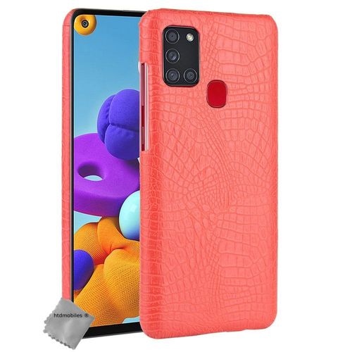 Housse Etui Coque Rigide Simili Cuir Crocodile Pour Samsung Galaxy A21s + Verre Trempe - Rouge