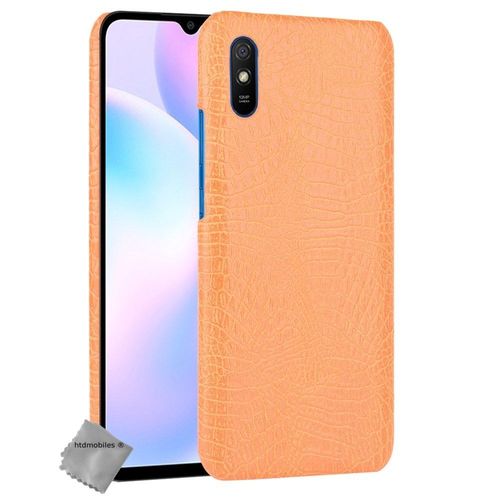 Housse Etui Coque Rigide Simili Cuir Crocodile Pour Xiaomi Redmi 9a + Verre Trempe - Orange