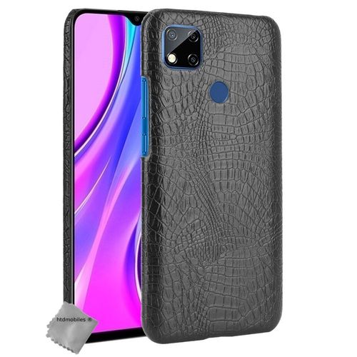 Housse Etui Coque Rigide Simili Cuir Crocodile Pour Xiaomi Redmi 9c + Verre Trempe - Noir