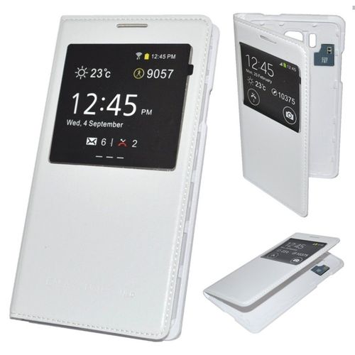 Housse Etui Coque  S-View Cover Cache Batterie Blanc Pour Samsung Galaxy Alpha