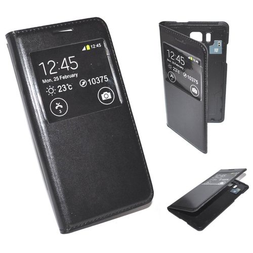 Housse Etui Coque  S-View Cover Cache Batterie Noir Pour Samsung Galaxy Alpha