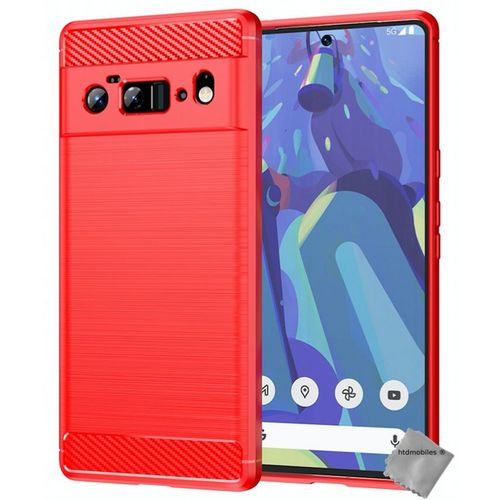 Housse Etui Coque Silicone Gel Carbone Pour Google Pixel 6 Pro + Film Ecran - Rouge