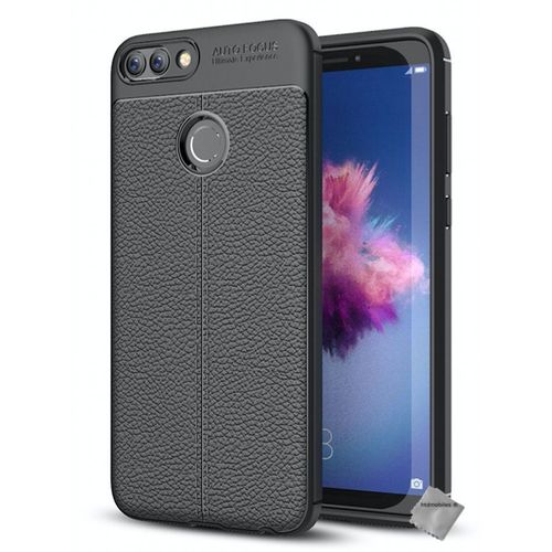 Housse Etui Coque Silicone Gel Simili Cuir Pour Huawei P Smart + Verre Trempe - Noir