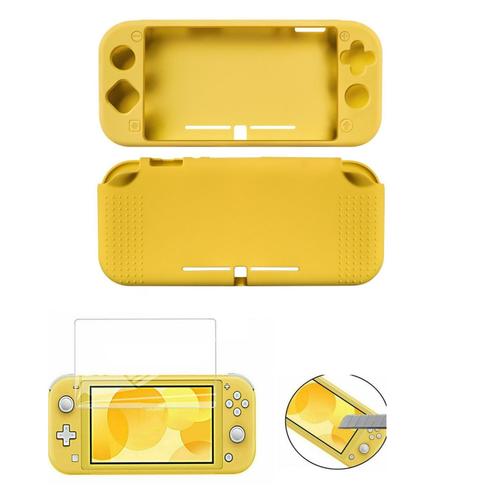 Housse tui Silicone De Protection Pour Console Nintendo Switch Lite - Jaune + Protection cran En Verre Tremp - Strae Game